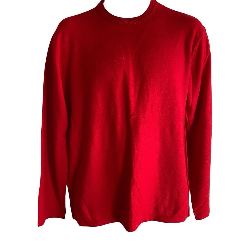 DKNY Sweater Mens Medium Red 100% Cashmere Crewneck Pullover Soft Knit Classic